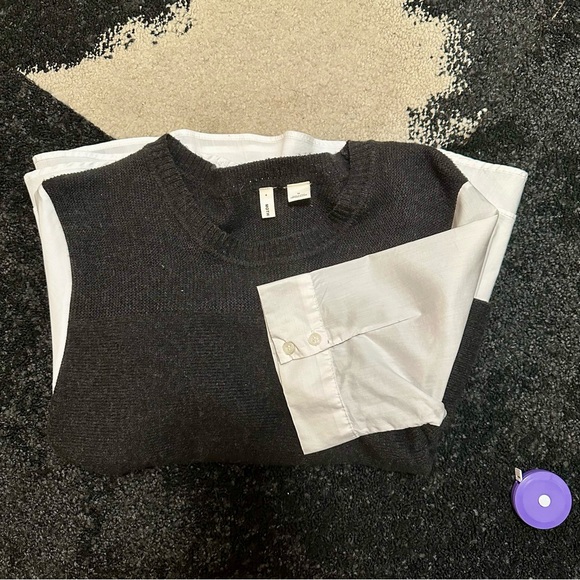 ANTHROPOLOGIE x Moth Twofer Peplum SS Ruffle Sweater Crisp White & Charcoal — S - Picture 12 of 12